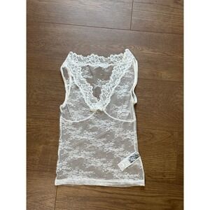 Dazy White Sheer Floral Lace V-Neck Sleeveless Tank Top Size Small